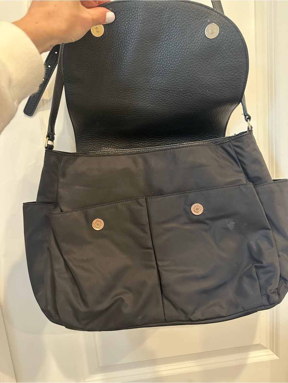 Tory Burch Black Nylon & Pebbled Leather Flap Crossbody with Gold Hardware - Picture 2 of 5